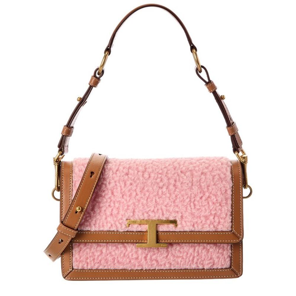 Tods T Timeless Leather & Wool Shoulder Bag, Brown